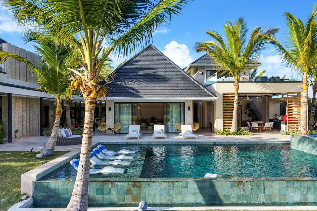 Private pool area with sun loungers