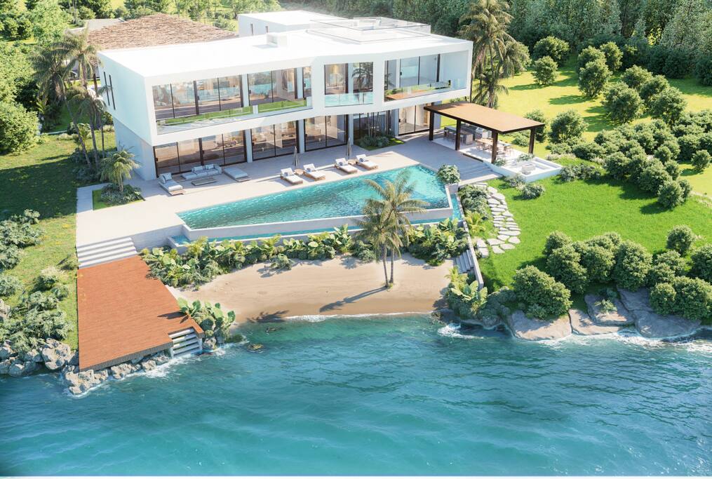 Oceanfront villa w/ private beach, pool, pickleball, jacuzzi & full staff (render)