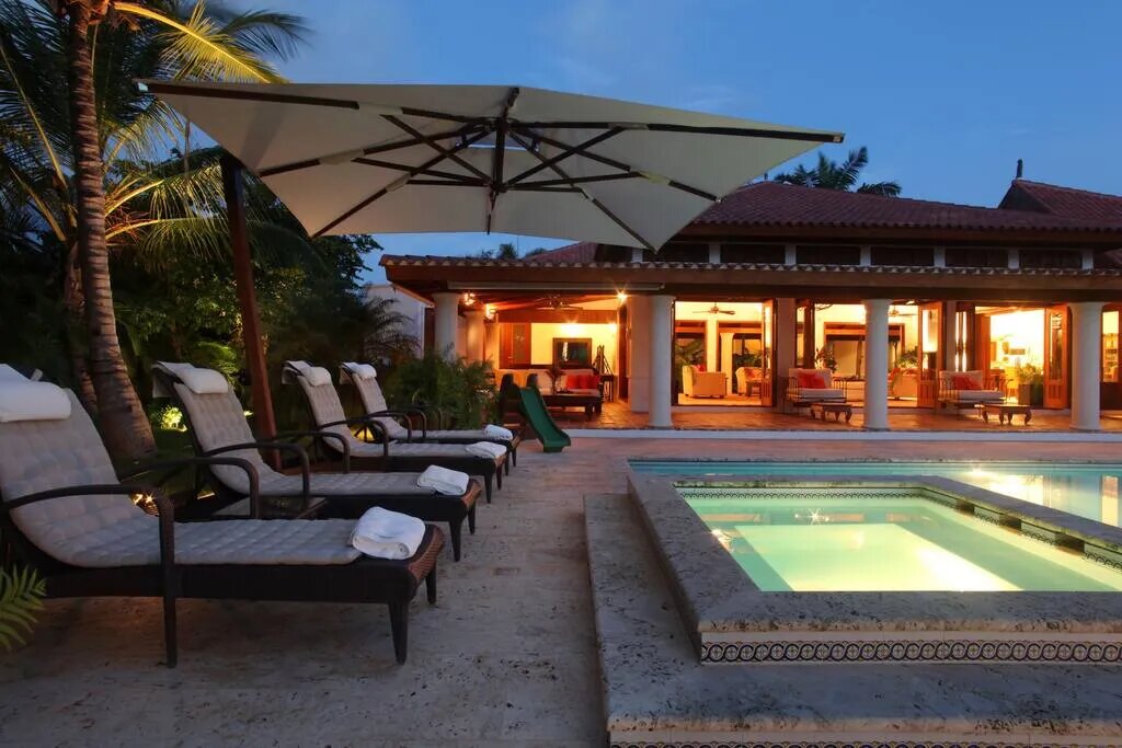 Evening next to the pool at this luxury villa