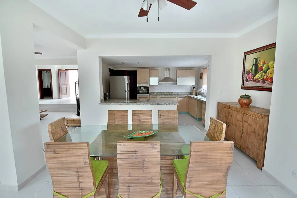 Kitchen and dining room inside the villa