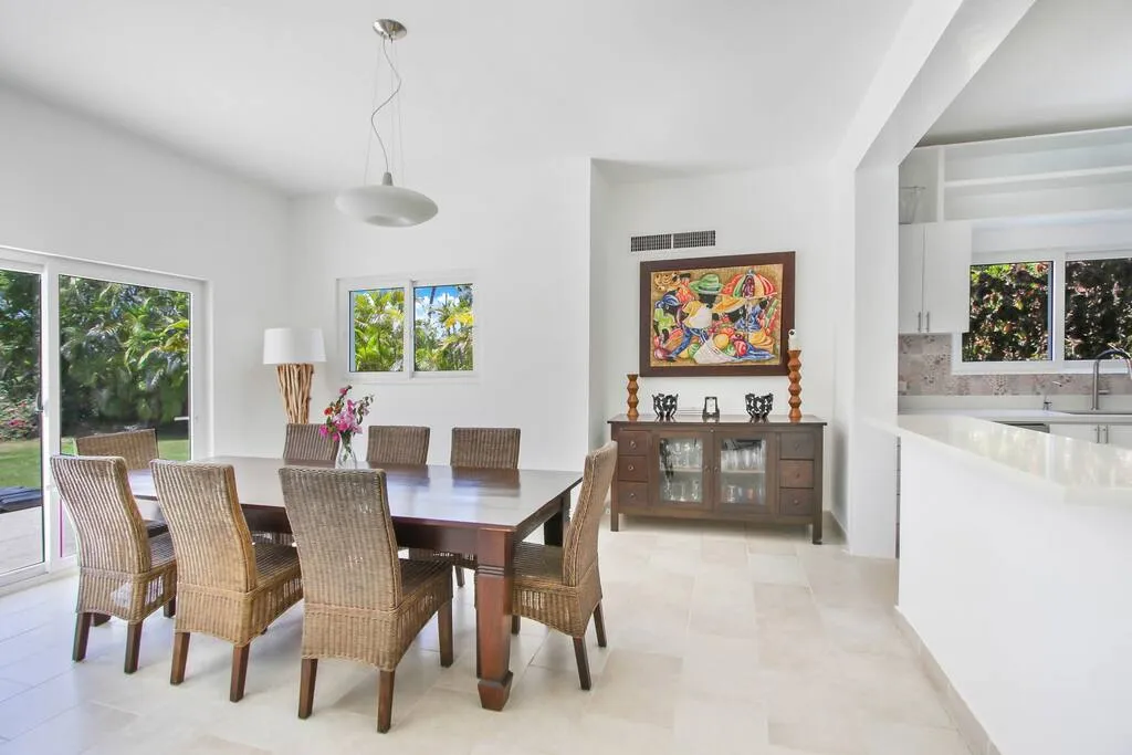 The villa's spacious and bright dining room