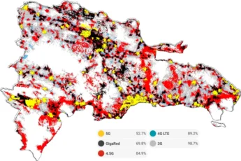 Map of 5G coverage (Claro) in the Dominican Republic