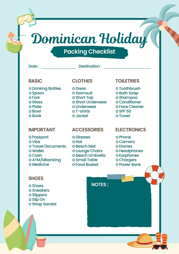 Checklist for a vacation to the Dominican Republic