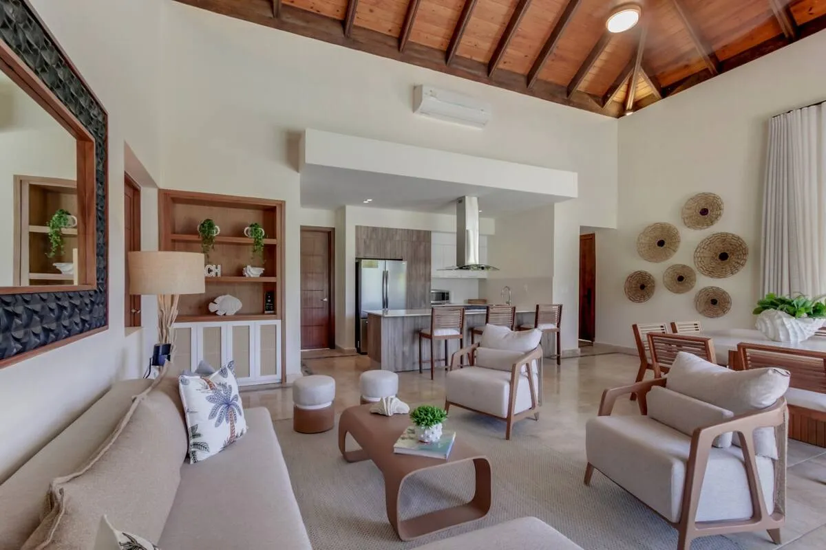 The villa has a large, bright living room