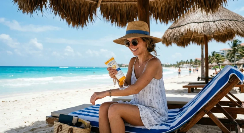 Applying Sunscreen in the Shade Punta Cana Applying Sunscreen in the Shade Punta Cana