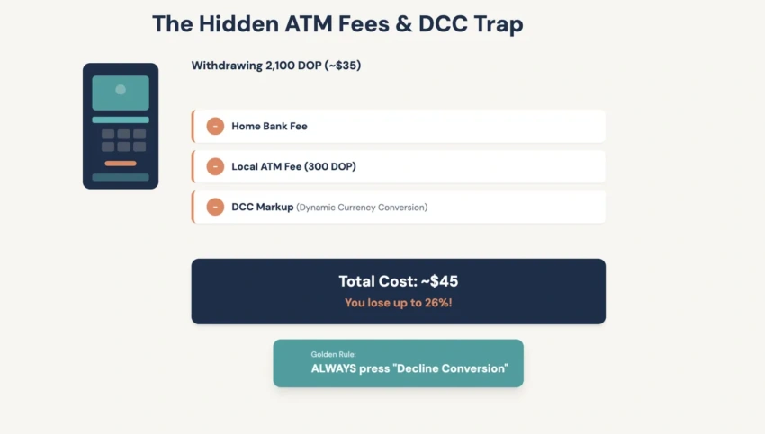 Breakdown of hidden bank fees and dynamic currency conversion at local ATMs Breakdown of hidden bank fees and dynamic currency conversion at local ATMs